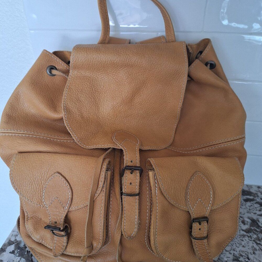 Leather‎  yellow soft leather backpack